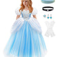 Axaxa Cinderella Costume For Girls Blue Princess Dress Halloween Birthday Party Outfits With Accessories For 7 Years