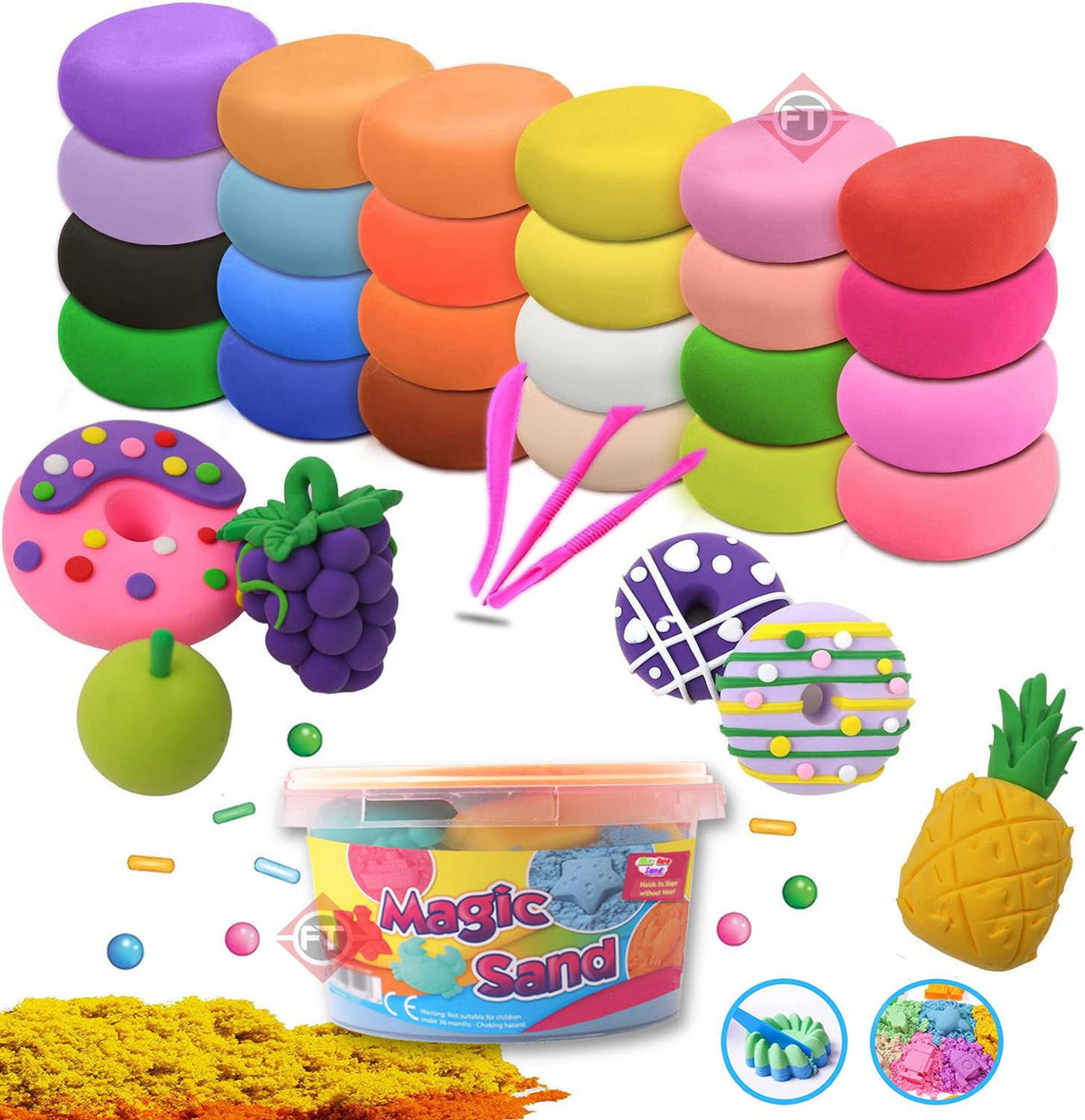 Firstly Combo Of 200 Grams Sand (Single Color)+ 24 Pcs Air Dry Clay+ 5 Molds+ Modelling Tools For School Supply Sets| Diwali Lea