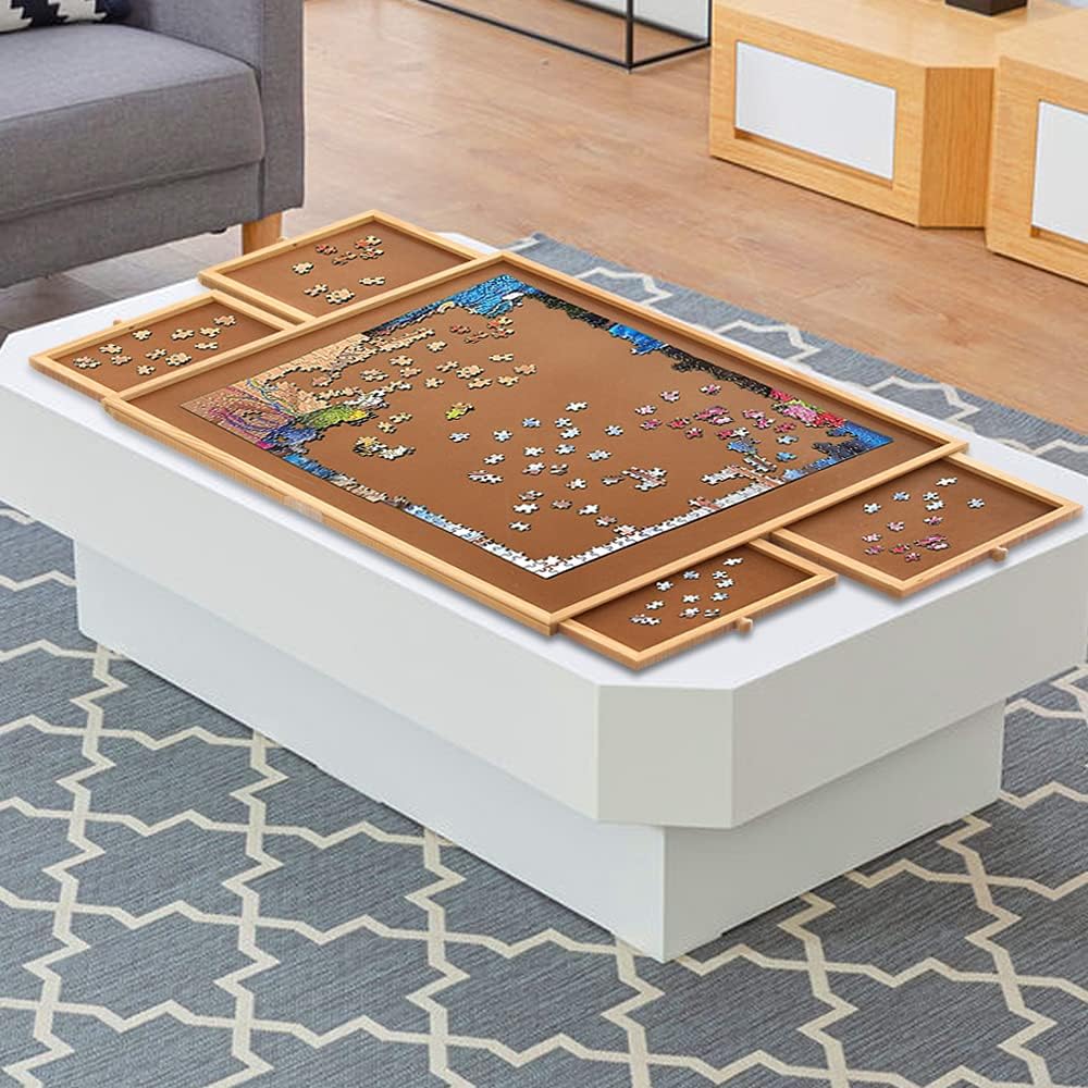 hehimhis Puzzle Table with Cover, 1500Pcs, 26x35 inch, Wood, 6 Removable Drawers, Model HHH0001