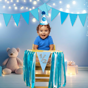 Untumble Foil Half Birthday Decoration For Baby Boy  Blue Bunting Banner, 1/2 Birthday Cap, Triangle Bunting  Pack Of 3