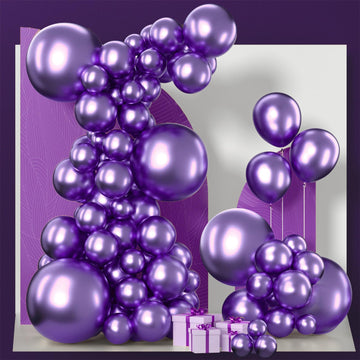 PartyWoo Metallic Purple Balloons - 140 pcs in 5-18 Inch Sizes, Rubber Material for Party Decorations - Purple-G105