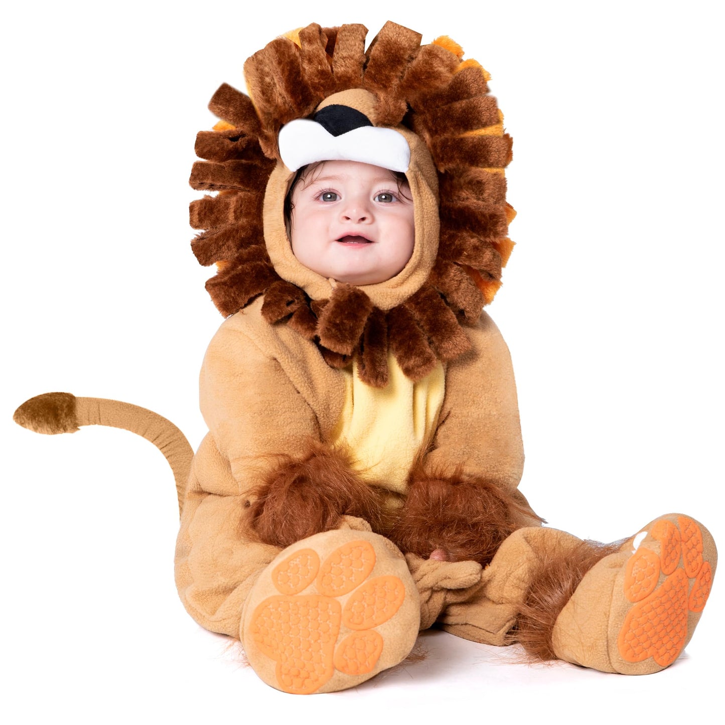 Spooktacular Creations Baby Lion Jumpsuit Costume for Infants & Toddlers, 6-12 Months, Unisex Halloween Dress Up, Animal Theme
