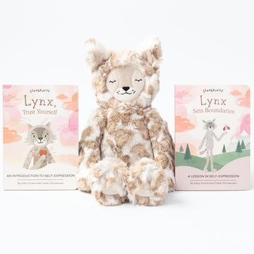 Slumberkins 14'' Lynx Kin & 2 Board Books Complete Set Bundle | Promotes Self-Expression, Mindfulness & Boundaries | Social Emot