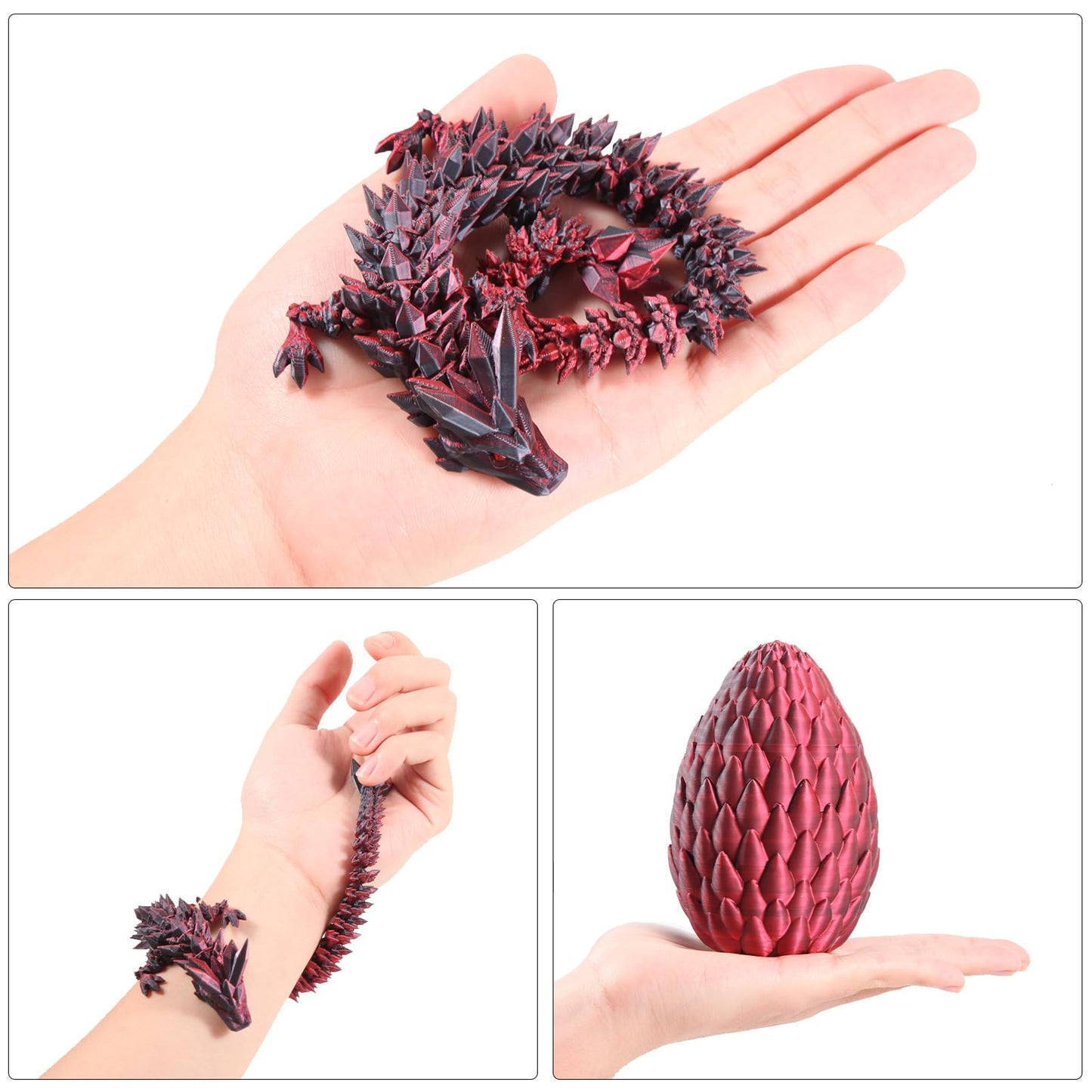 3D Printed Dragon Egg Toy 12'' Crystal Articulated Dragon With Eyes Decor Collectible