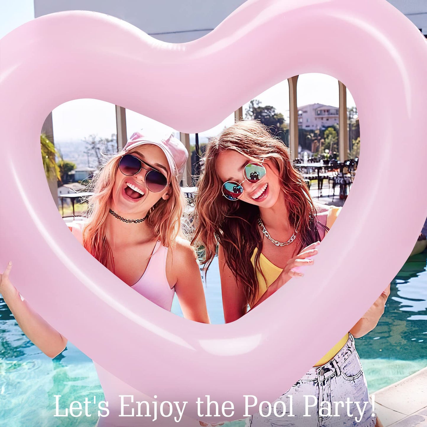 HeySplash Adult Heart Inflatable Pool Float - Large Pink Swim Ring for Bachelorette Party & Beach Fun