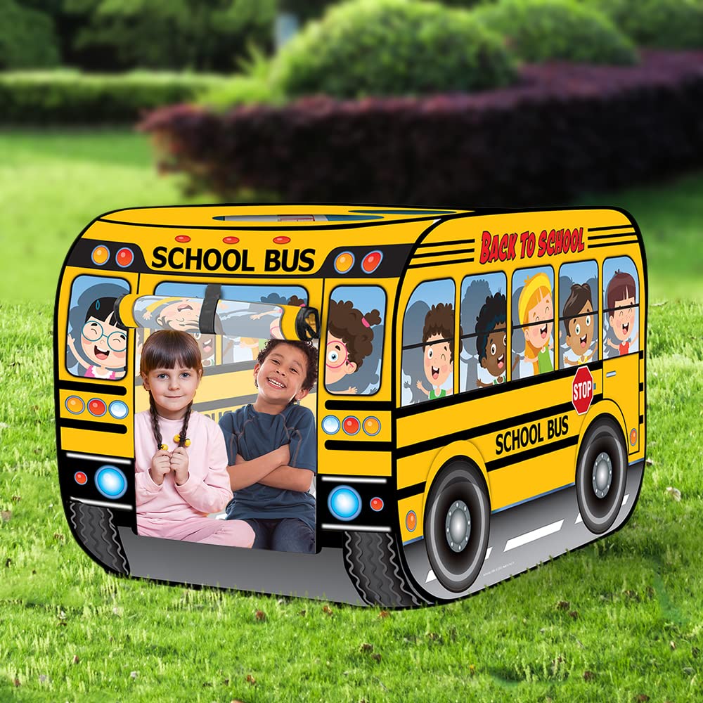 Artcreativity Yellow Pop Up School Bus Tent With Carry Bag - Indoor Playhouse With 2 Openings, Pop Up Bus Toy Play Tent - Compact Storage - 43.5 X 28 X 26.5 Inches