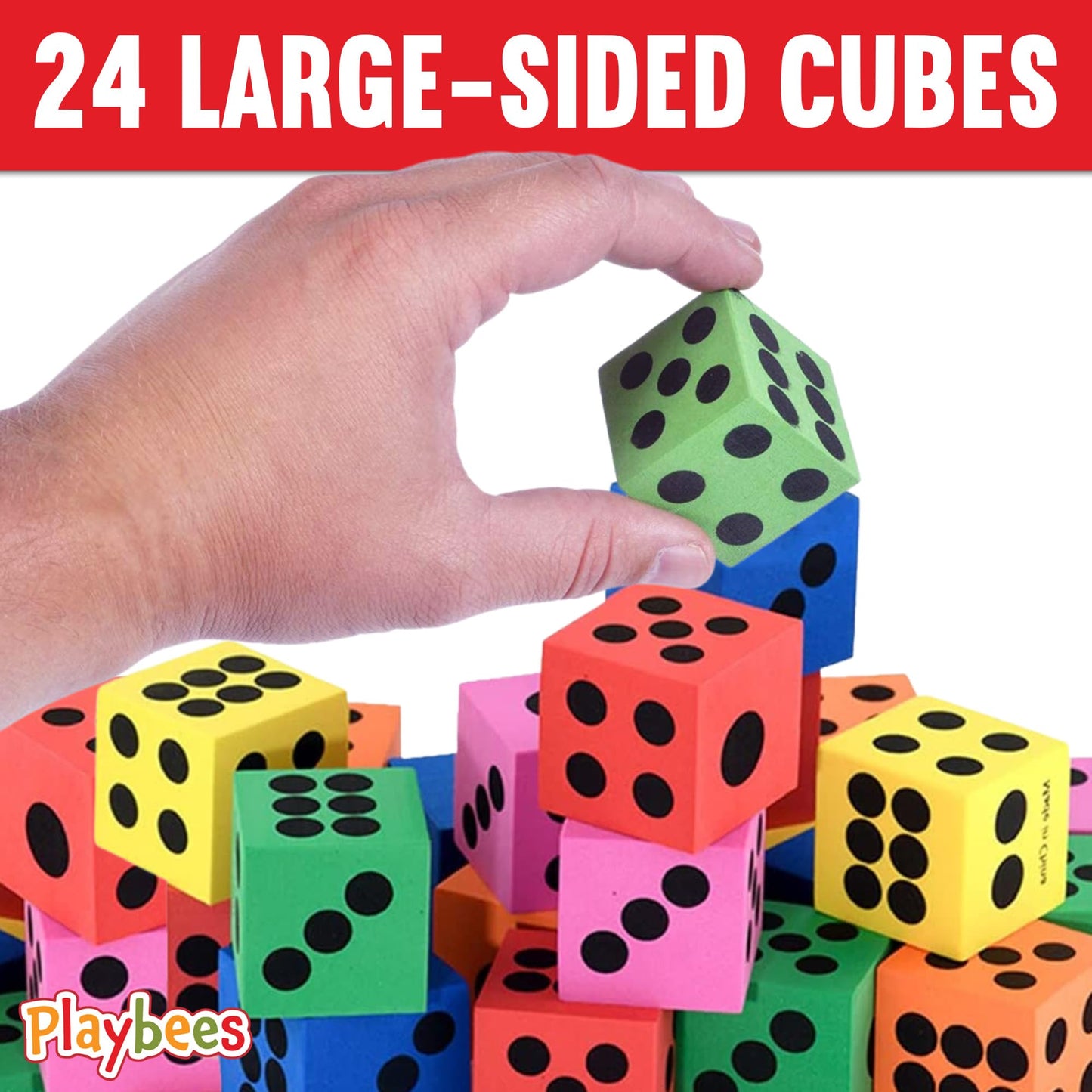Playbees Big Foam Dice Set - 24-Pack, Jumbo, and Colorful Dice for Kids - Ideal for Boosting Math Skills, Great Gifts, and Party