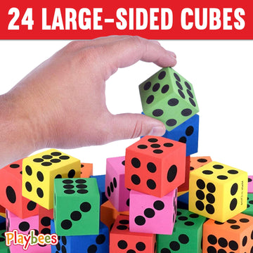 Playbees Big Foam Dice Set - 24-Pack, Jumbo, and Colorful Dice for Kids - Ideal for Boosting Math Skills, Great Gifts, and Party