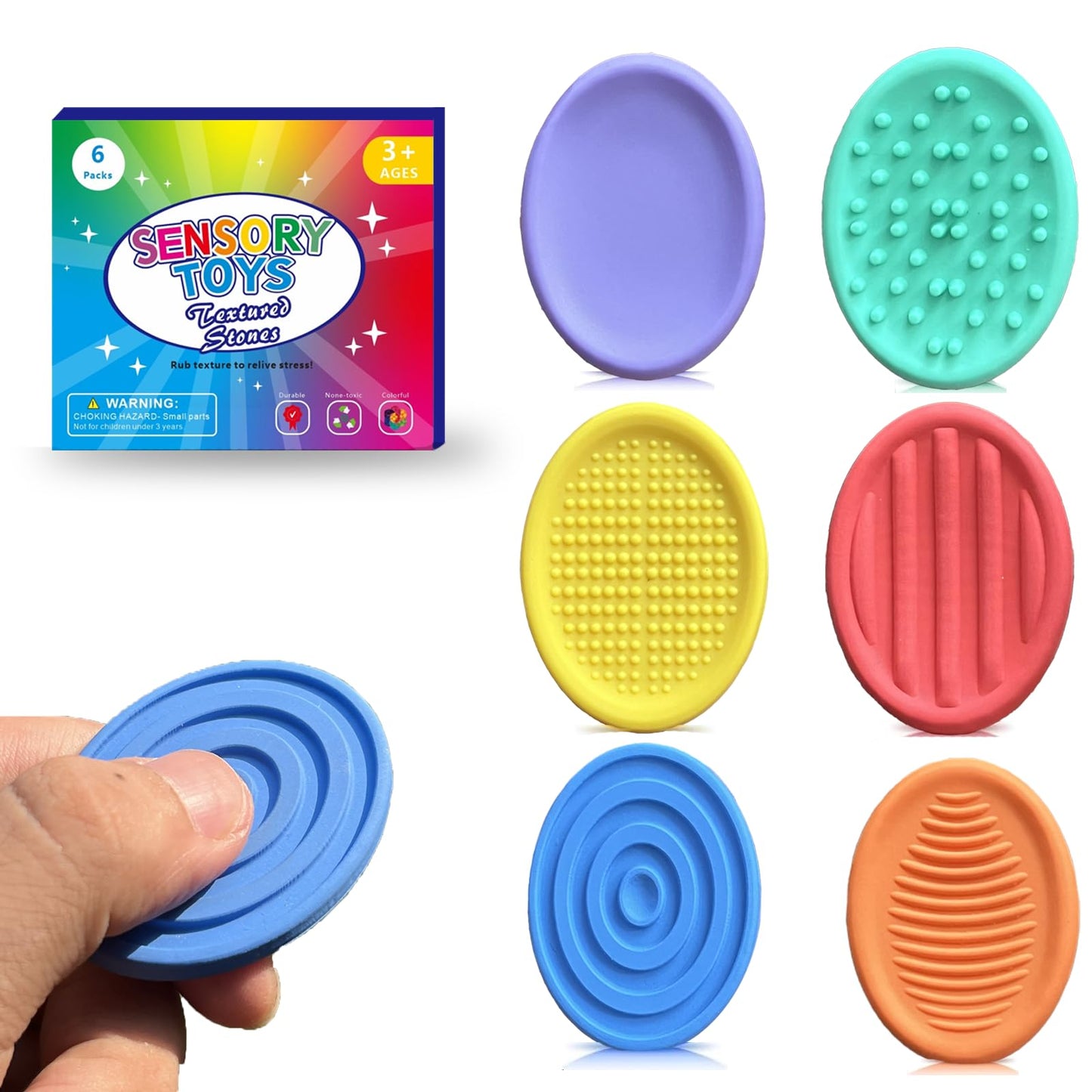 Fidget Toys For Kids Adults, 6Pcs Textured Sensory Stones For Autism Adhd Kids Calming, Fidget Stress Toys For Kids-Anxiety Reli