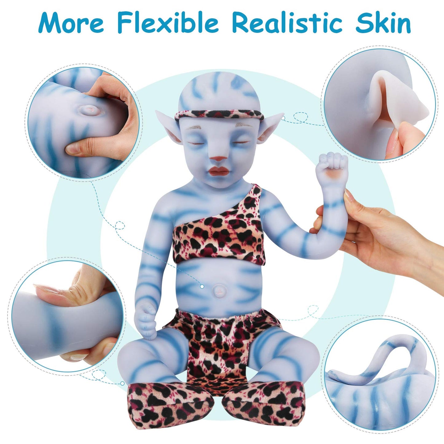 Vollence 20 Inch Avatar Eye Closed Full Silicone Baby Doll,Not Vinyl Dolls,Real Full Body Silicone Reborn Baby Doll, Lifelike Ne