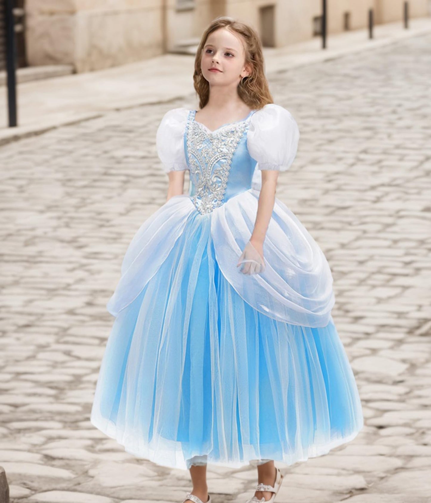 MDYCW Princess Cinderella Halloween Costume with Accessories for Girls, Birthday Party Fairy Dress Up