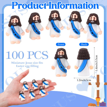 Bememo 100 Pcs Little Jesus Figures Jesus Loves You Original Design Rubber Pocket Toys Little Figures to Hide and Seek Sunday Sc
