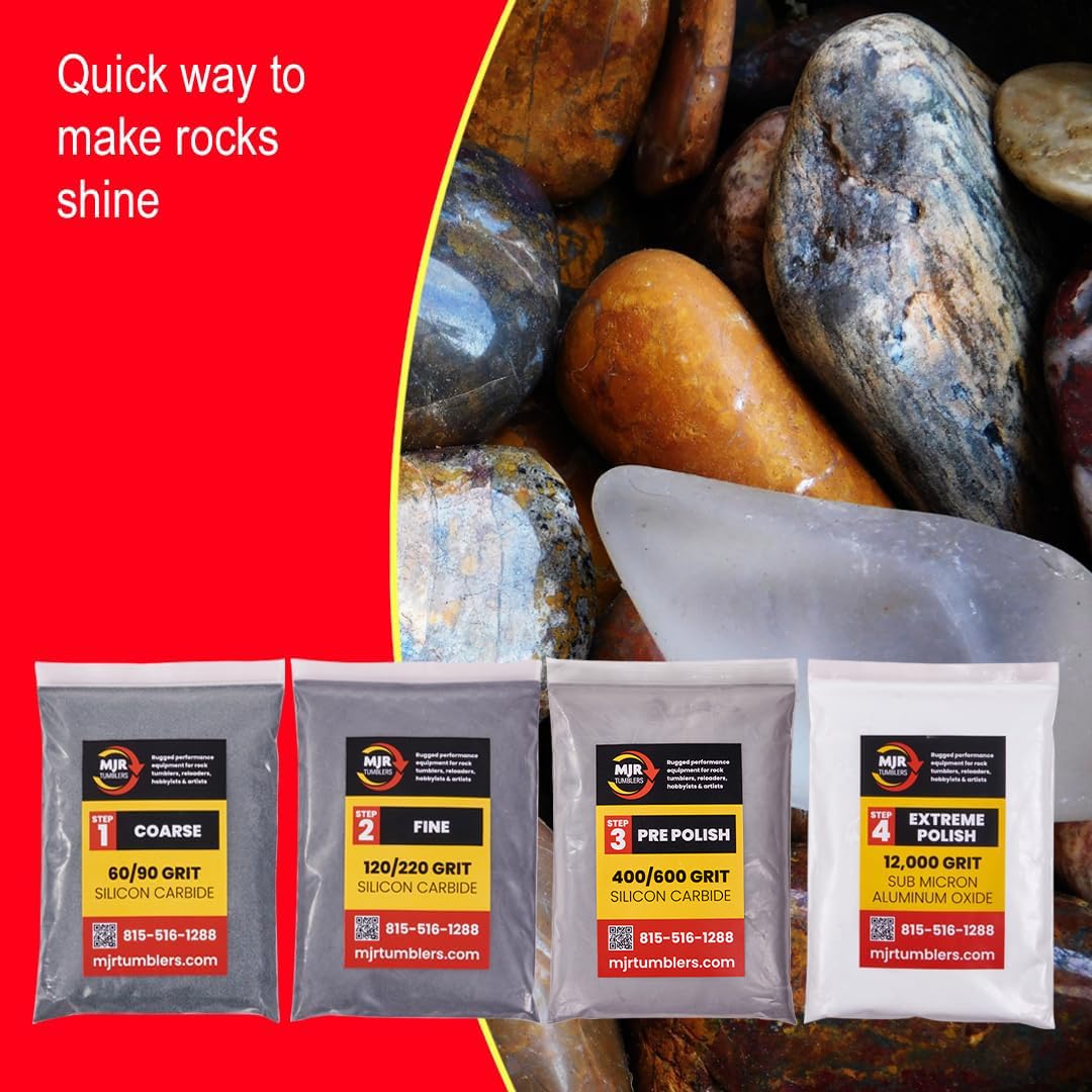 Refill Grit Kit W Mjr Tumblers Premium Quality Extreme Polish 12,000 Grit Sub Micron Aluminum Oxide Polish For Unparalleled Result. For 12Lb Rock Tumblers W Silicon Carbide, Disabled And Veteran Owned