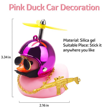 Wonuu Rubber Duck Car Ornaments Pink Duck Car Dashboard Decorations Set With Propeller Helmet, Sunglasses, And Gold Chain. (W-Pink-Gorgeous Rose)