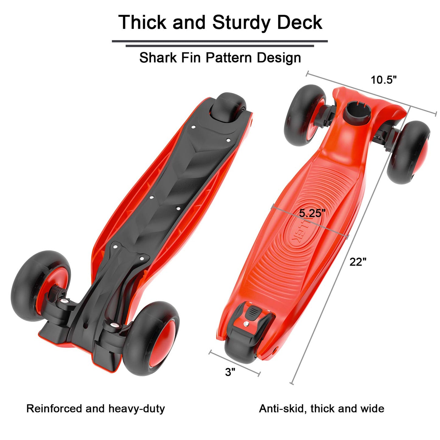 Allek Kick Scooter B03, Lean 'N Glide 3-Wheeled Push Scooter With Extra Wide Pu Light-Up Wheels, Any Height Adjustable Handlebar