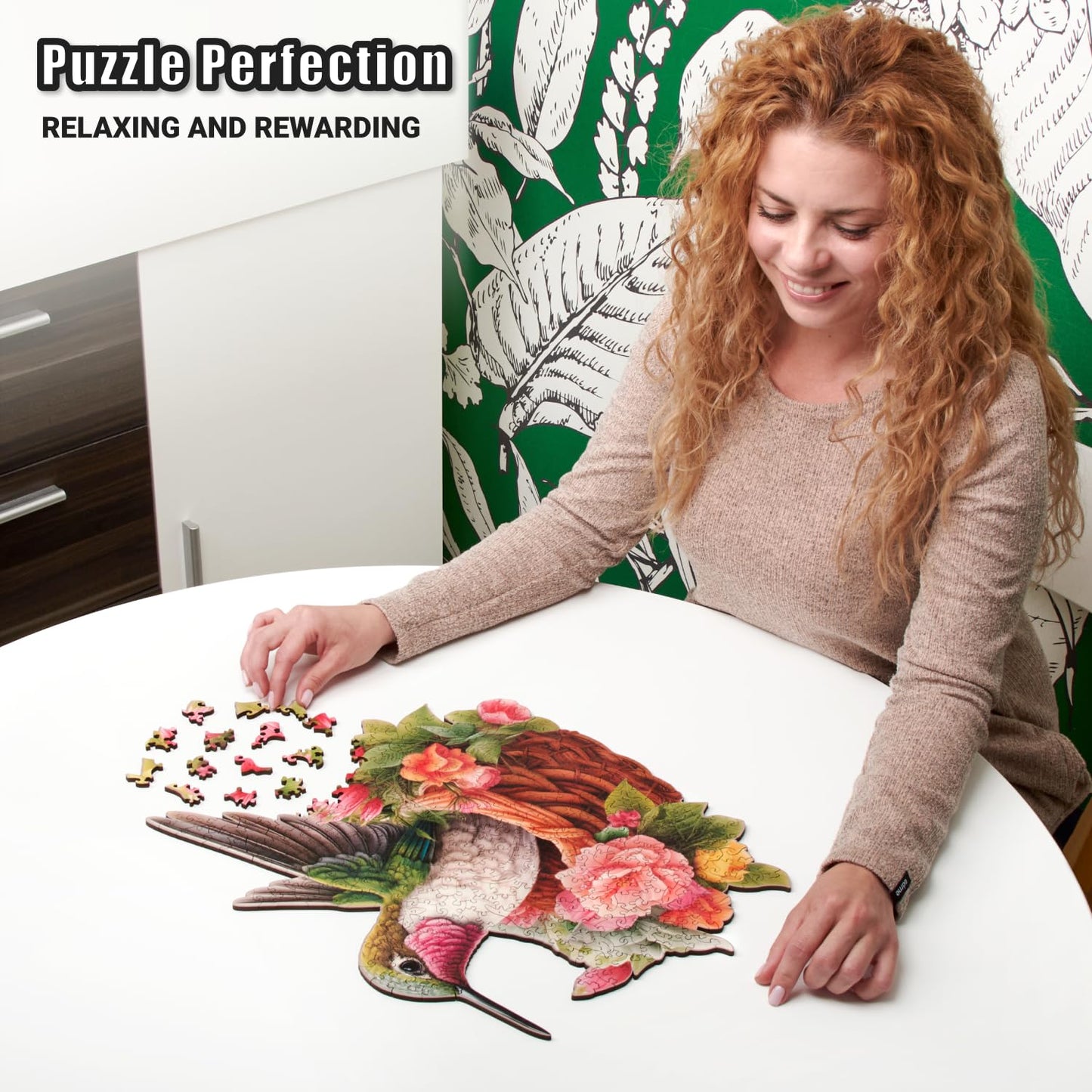 Glorious Hummingbird - 350 Piece Wooden Puzzles for mature-themeds - 17.7 x 14.9 in - Extra-Thick 5 mm Wood Puzzle  Hand-Drawn Pieces  Bird-Shaped Mosaic Design - enhanced Gift for Puzzle Lovers by LEOGOR