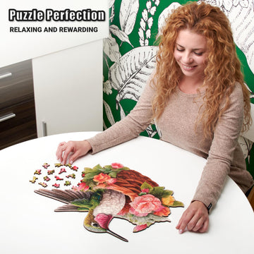 Glorious Hummingbird - 350 Piece Wooden Puzzles for mature-themeds - 17.7 x 14.9 in - Extra-Thick 5 mm Wood Puzzle  Hand-Drawn Pieces  Bird-Shaped Mosaic Design - enhanced Gift for Puzzle Lovers by LEOGOR