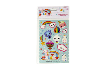 Glitter Galaxy Sticker Friends Sheet Wave 1 - Ten Large Character with Small Heart & Star Effects Stickers - Cute Rainbow Poop, 