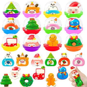 24 Sets Christmas Squishy Stress Toys,24 Slow Rising Relief Stress Foam Squishies With 24 Filler Containers For Xmas Stocking Goodie Bag Stuffers For Kids,Carnival Raffle Prize Gifts Party Favors