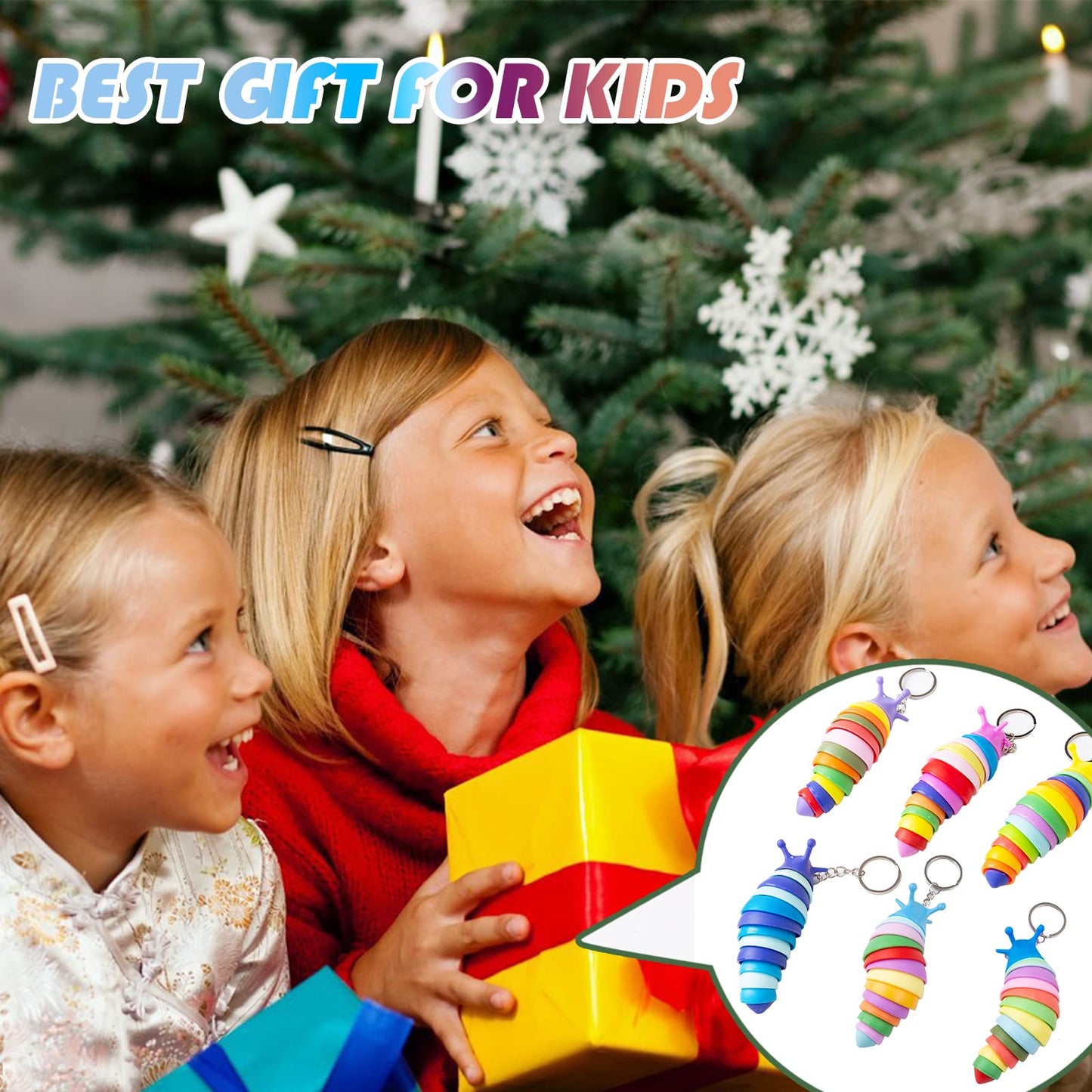 MEIEST Mini Fidget Slug Keychain Toys - 6 PCS Sensory Stress Relief, 3D Articulated Flexible Hand Toy, Random Colors
