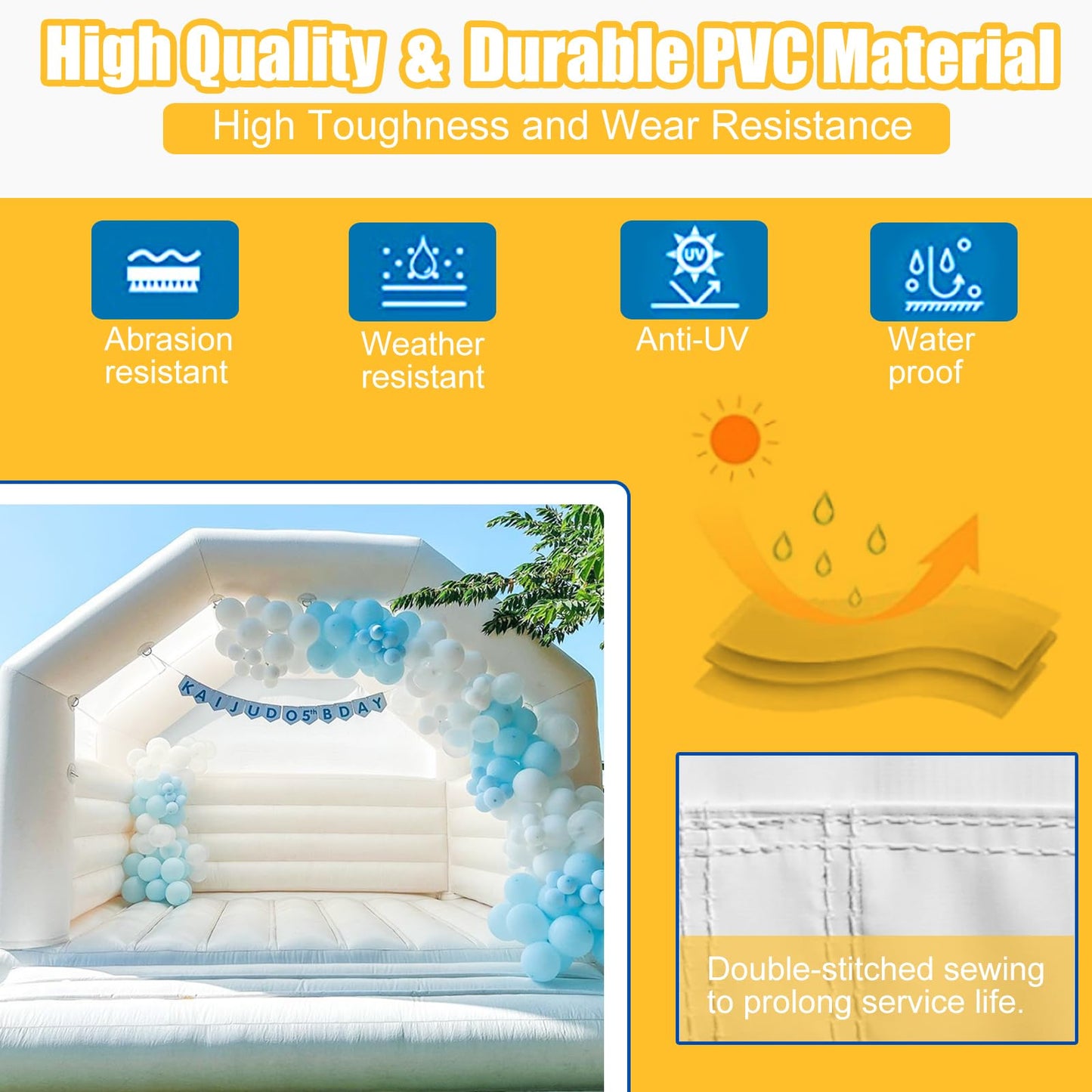 Inflatable White Bounce House Castle, 13X13X10Ft Large Jumper Pvc Bouncy House With Dome And Blower For Toddler Kids And Adults
