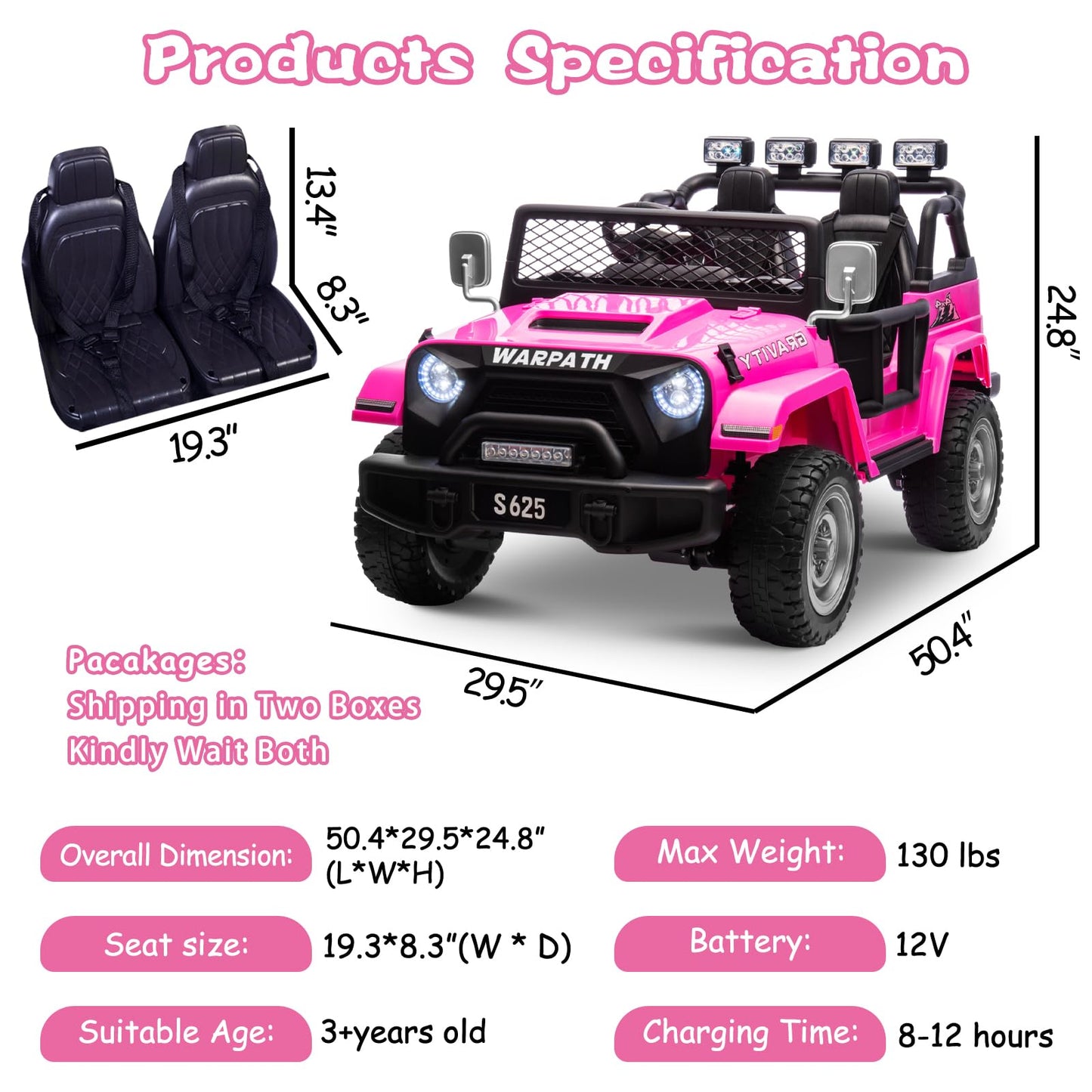 OTTARO 2 Seater Ride on Car Truck, 12V Large Electric Cars Vehicles, 2 Seater Battery Powered Cars for Kids with Remote Control,