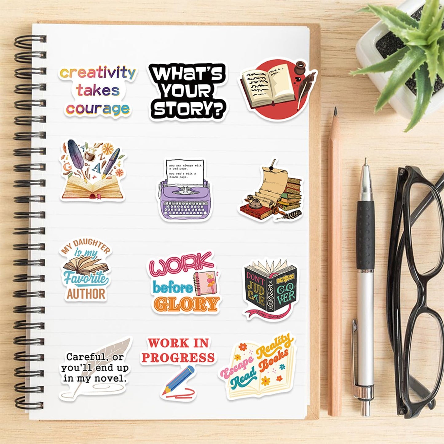 Writer Stickers,50 Pcs Love Reading Aesthetic Waterproof Stickers,Vinyl Stickers For Students, Bookish Gifts Stickers For Bookis