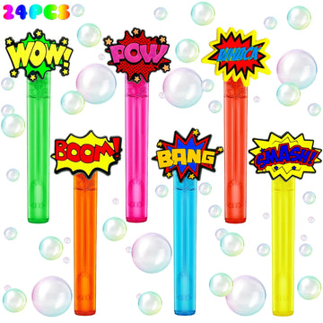 Uoyoi Superhero Party Favors,24Pcs Hero Word Bubble Wands For Kids,Cool Bubble Wand For Superhero Party Supplies,Classroom Prize