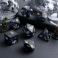 Glitter Blue D&D Metal Dice, DNDND 7 PCS Flower Metallic DND Dice Set with Grogeous Gift Case for Dungeons and Dragon Tabletop G