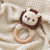 Wooden Baby Rattle, Crochet Lion Rattle, Newborn Wooden Animal Rattle Toy, Infant Rattle Toys