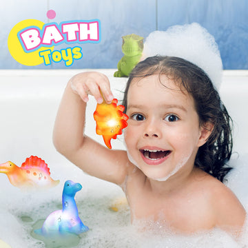 Baby Bath Toys For Toddlers 1-5, 6 Packs Light Up Floating Dinosaur Toys For Kids 1-5 Year Olds Boys Girls Easter Basket Birthday For Babies Age 1-5 Sensory Toys Preschool Bathtub Pool Shower Games