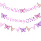 Our Little Butterfly is Turning One Banner Pink Glitter Butterfly 1st Birthday Banner for Spring Butterfly Girls One Year Old Bi