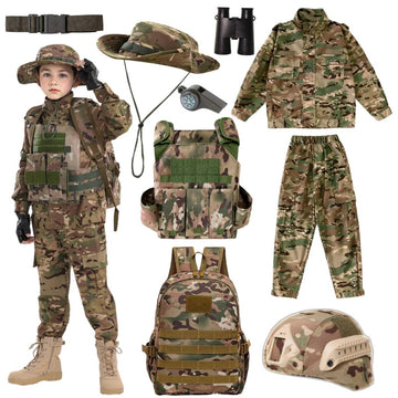 Klocerg Children'S Army Special Forces Clothing Children'S Camouflage Single Soldier Clothing Helmet Backpack Soldier Boy (14-15