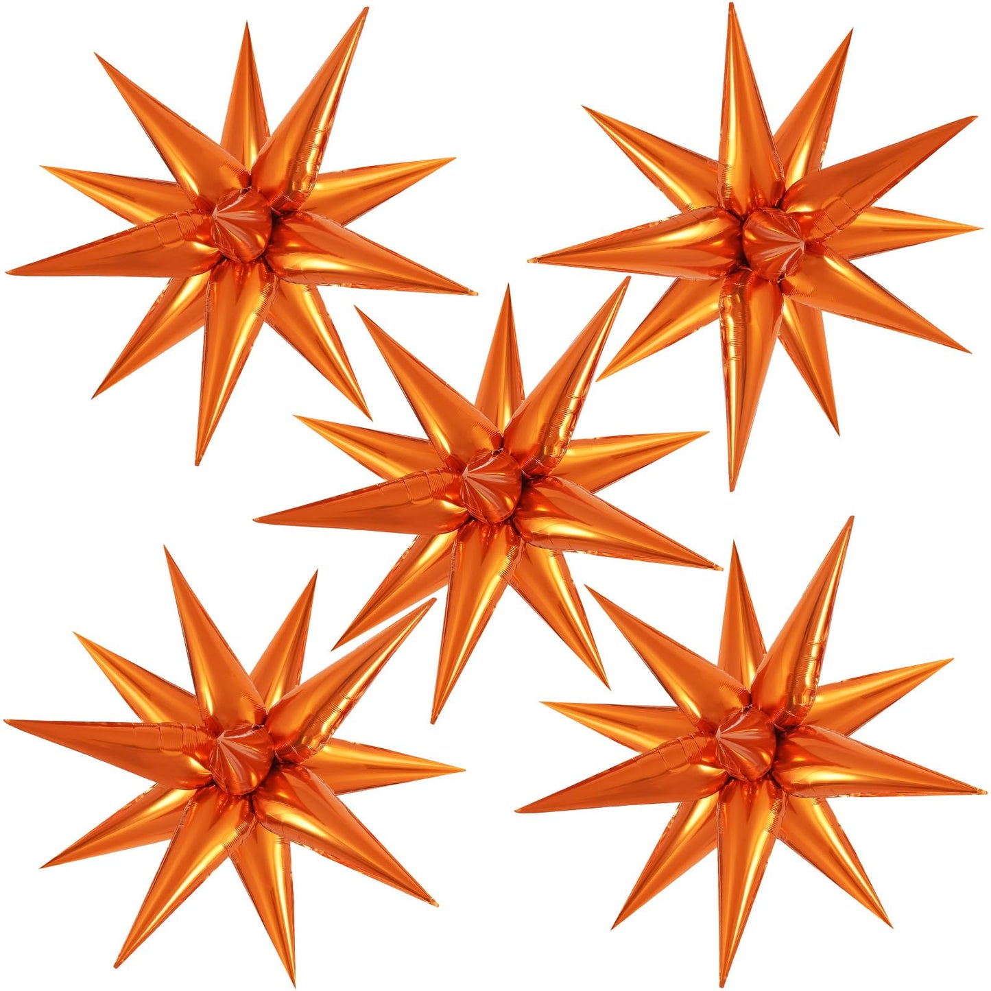 60 Pcs Orange Star Balloons Foil Starburst Balloons Explosion 12 Point Cone Balloons Large For Wedding Anniversary Backdrop Birt