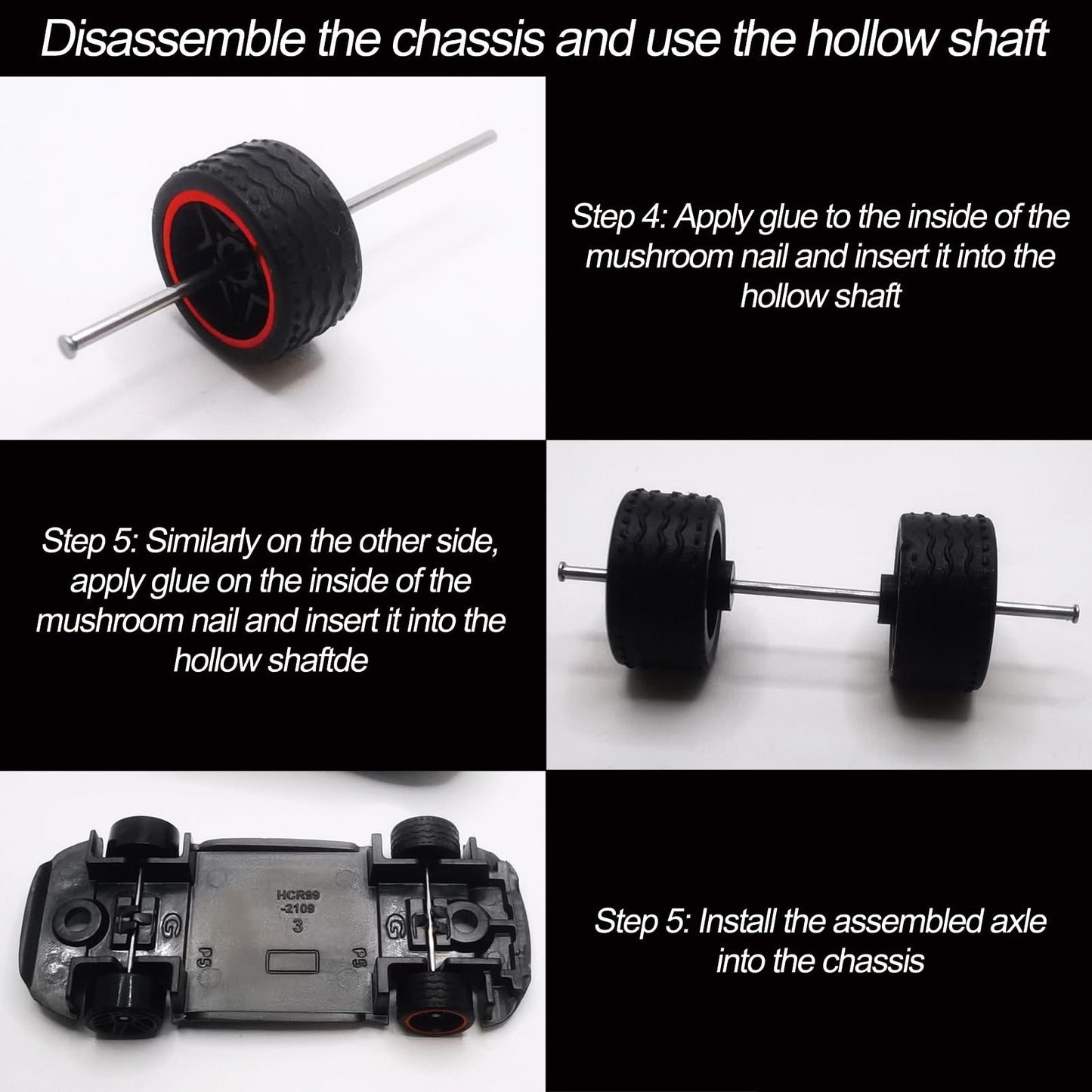 20 Set 1/64 Scale Wheels Modified Hollow Shaft & Mushroom Nails Suitable For 1 64 Scale Diecast Cars Diy Tires (Each Set Contain