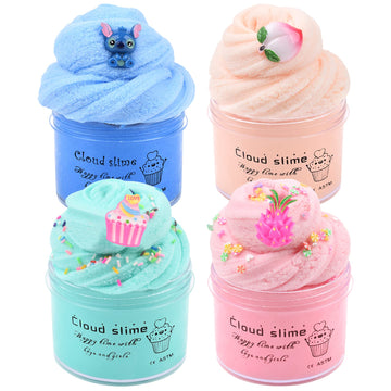 Dahioqhaj 4 Pack Cloud Slime Kit - Soft Scented Slime For Kids Education, Stress Relief, Parties & Birthdays - Perfect Toy Gift For Boys And Girls