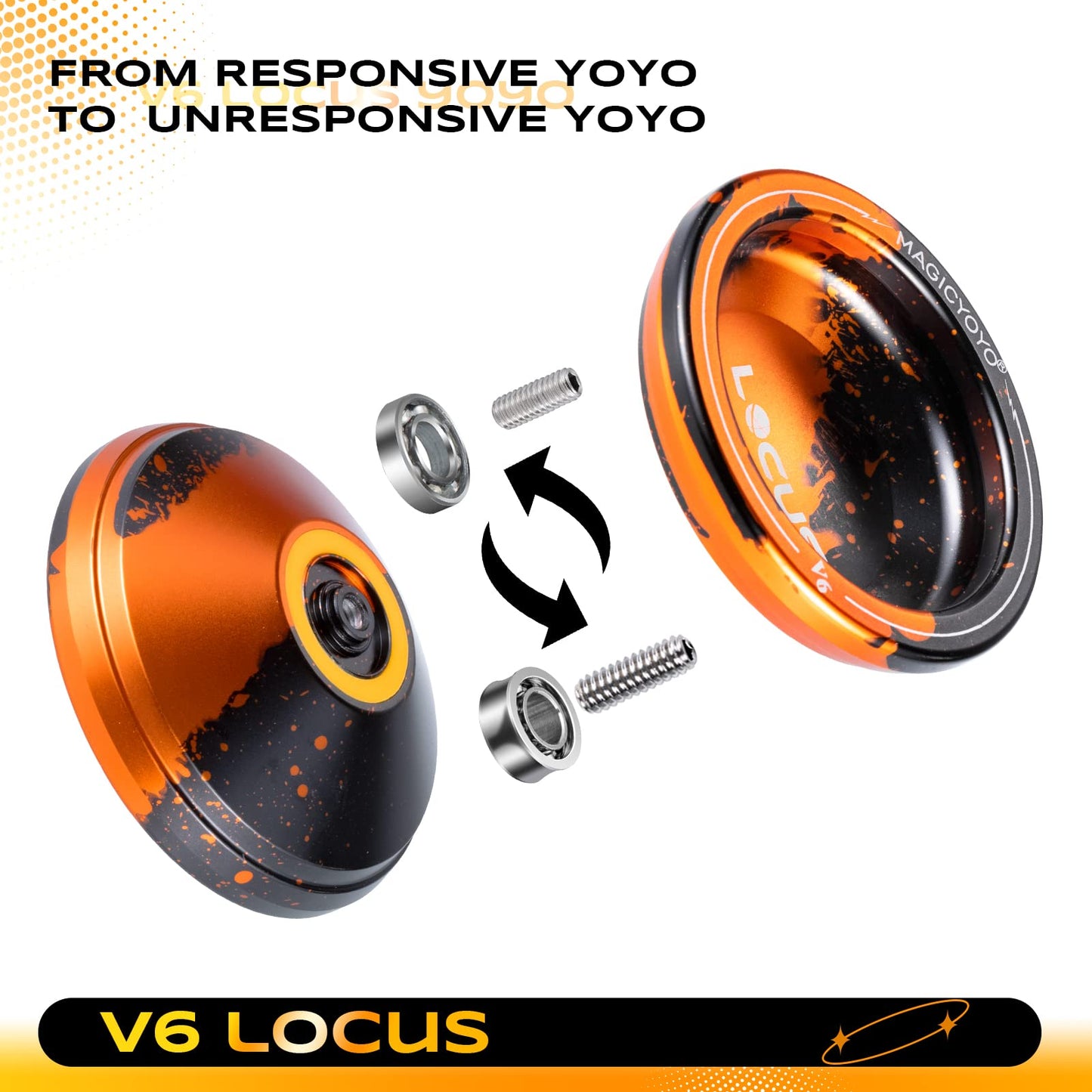 Magicyoyo V6 Locus Responsive Yoyo For Kids Beginner, Professional Metal Yoyo For Adults/Advanced, Dual Purpose Tricks Yo-Yo With Replacement Unresponsive Yoyo Bearing+12 Yo Yo Strings+Remover Kit+Bag