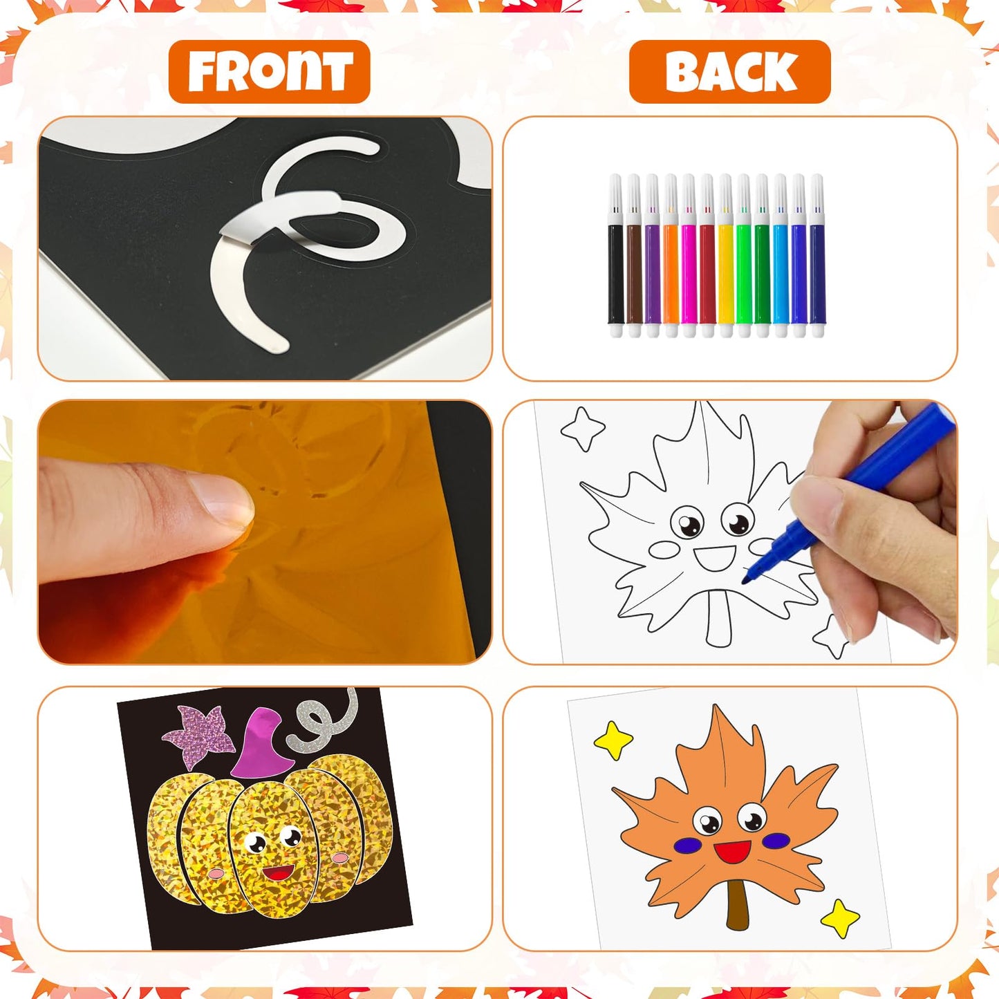 Cinrobiye 24 Set Thankgiving Fall Foil Art Craft Kits DIY Leaves Animals Painting Kits Art Paper Coloring Activity for Autumn Cl