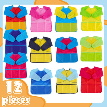 12Pcs Kids Art Smocks Toddler Smocks Waterproof Smocks For Kids Painting Colorful Children Aprons Artist Painting Smocks Long Sl