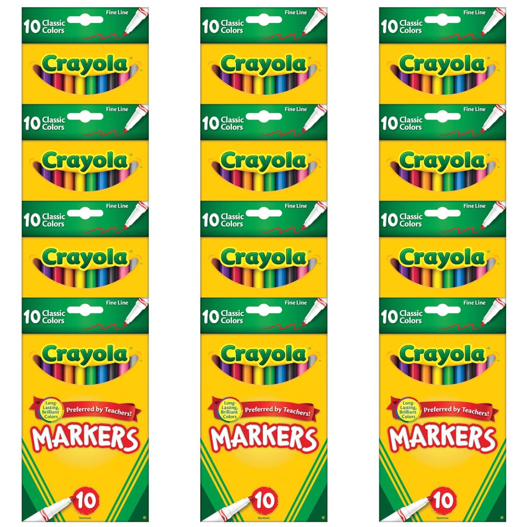 Crayola Fine Line Markers Bulk, School Supplies for Kids, 12 Marker Packs with 10 Colors, Multi