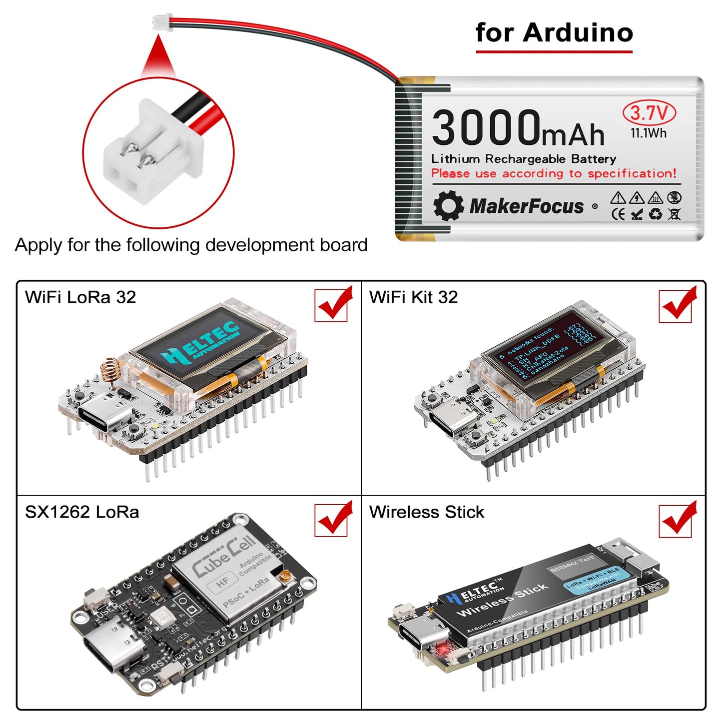 MakerFocus 4pcs 3.7V 3000mAh LiPo Battery with Protection Board for Arduino ESP32
