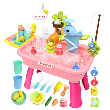 Abcaster 2025 Upgraded Water Table For Toddlers With Electric Water Pump,Mini Play Sink With Detachable Legs, Fishing Game, Kids