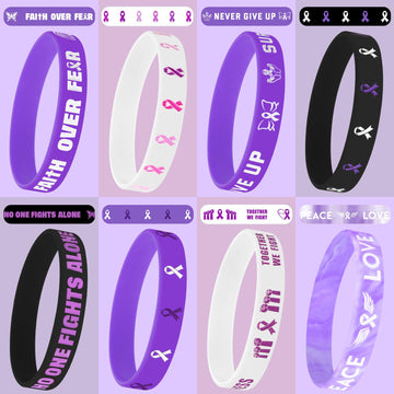 Junebrushs 42Pcs Purple Ribbon Awareness Accessories Silicone Bracelets Hope Faith Courage Wristbands For Lupus Domestic Violence Epilepsy Pancreatic Cancer Alzheimers Awareness Party Supplies