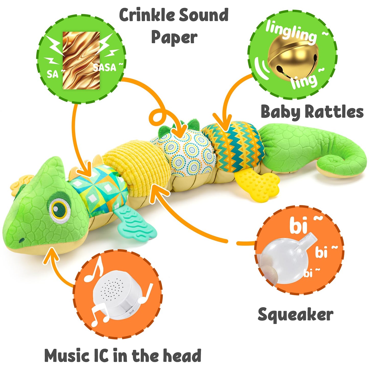 Lightdesire Baby Toys Musical Dinosaur,Infant Stuffed Animal Toys With Crinkle And Rattles,Soft Sensory Toys With Textures For Tummy Time Newborn Boys Girls 0 3 6 12 Months(Green)