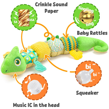Lightdesire Baby Toys Musical Dinosaur,Infant Stuffed Animal Toys With Crinkle And Rattles,Soft Sensory Toys With Textures For Tummy Time Newborn Boys Girls 0 3 6 12 Months(Green)