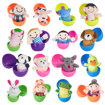 Thinkmax 16Pcs Easter Eggs Filled With Finger Puppets For Easter Basket Stuffers, Easter Eggs Hunt, Easter Party Favor, Easter Gift For Kids