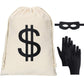 Robber Costume Set, Include 11.8x15.7inch Dollar Sign Money Bag, Black Gloves, Eye Mask for Halloween Party Pirate Thief Cosplay