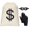 Robber Costume Set, Include 11.8x15.7inch Dollar Sign Money Bag, Black Gloves, Eye Mask for Halloween Party Pirate Thief Cosplay