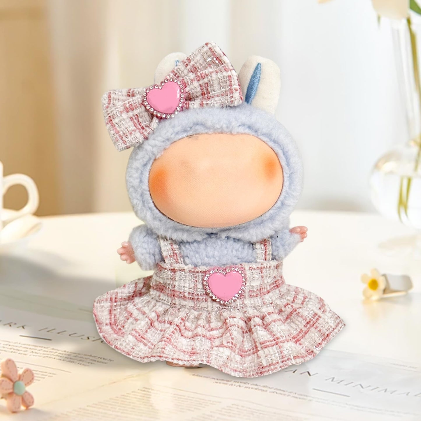 2Pcs-Clothes for Labubu acessories  Handcrafted 6.7in/17cm Clothes Set   enhanced for Doll Outfit with Accessories  Casual and Fashionable Clothes Boys Girls Dolls Set (Black&Pink)