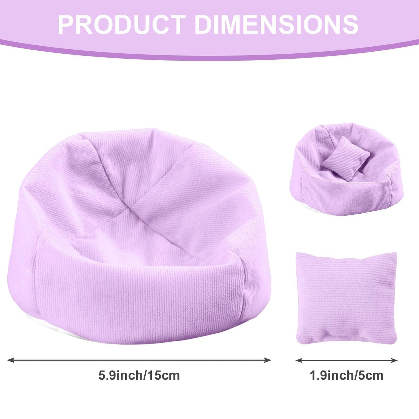 Doll Car Seat Compatible with Labubu  Handmade Bean Bag Chair for 15-17cm Doll  Anti-Slip Bottom  Cute Doll Accessories for Display  Fans&Collectors Gifts  Durable Corduroy Fabric (Light Purple)